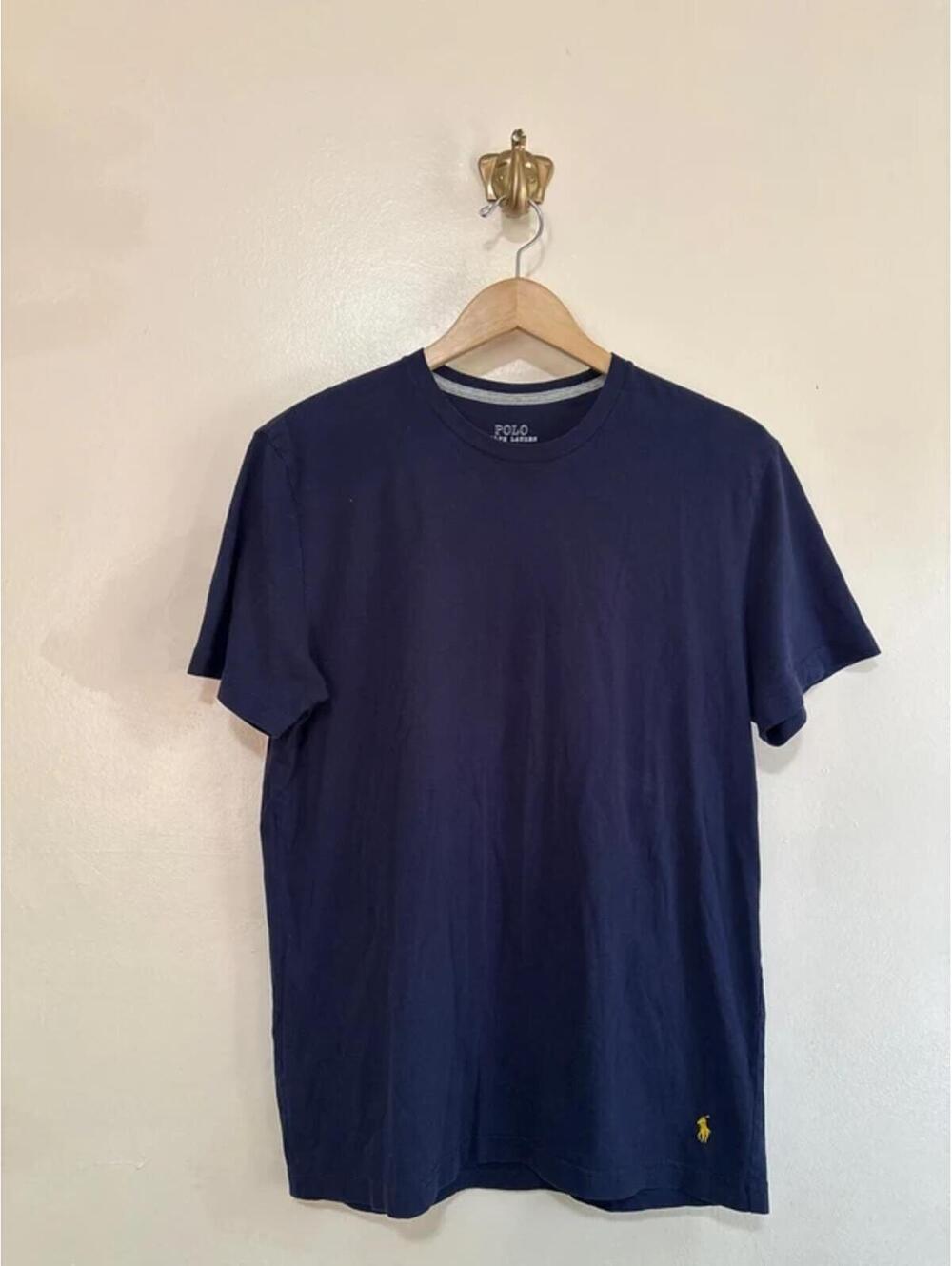 Polo Ralph Lauren Navy Tshirt with Yellow Hem Pony size M